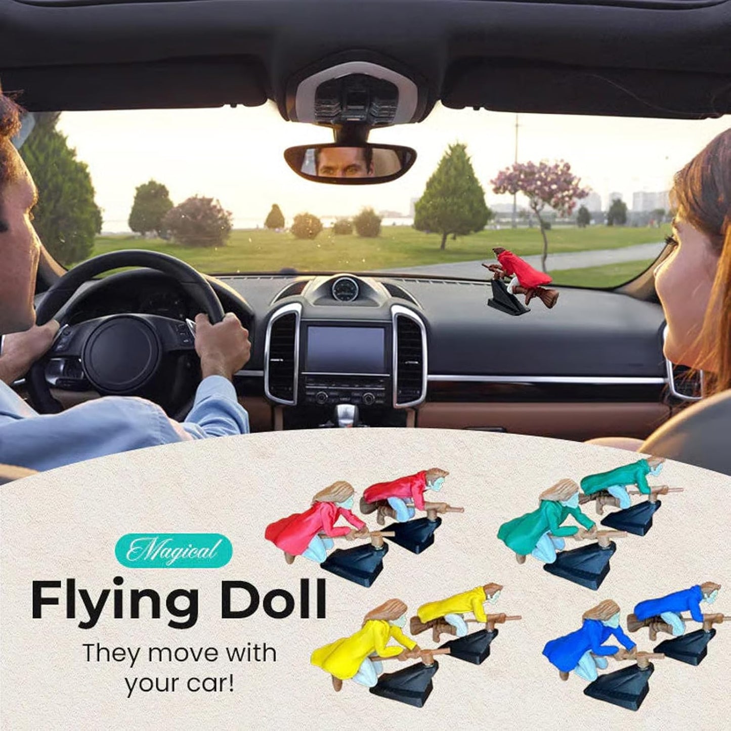 🚗Fantasy car decoration – 🧙‍♀️Witch and wizard broomstick dashboard drift ornaments✨