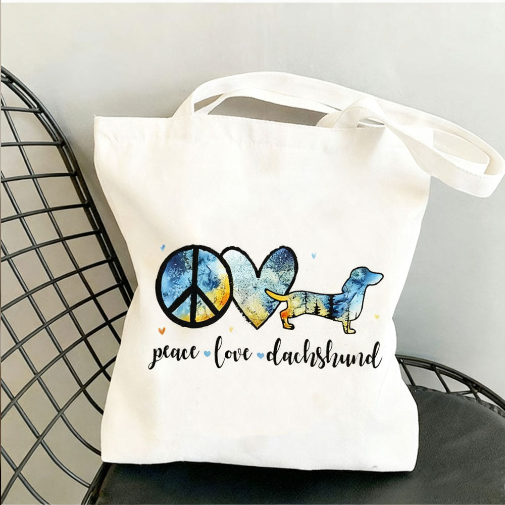 Dachshund Print Canvas Bag
