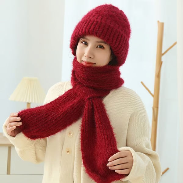 Women's thickened warm one-piece hooded scarf
