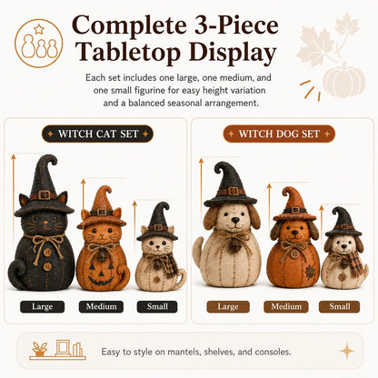 Vintage Witch Cat & Dog Decor Set