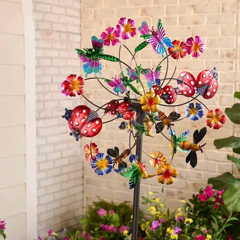 ☀️2026 HOT SALE 49% OFF🌀Outdoors Solar Wind Spinners with Decorative Flowers🌸(Includes bracket)87cm