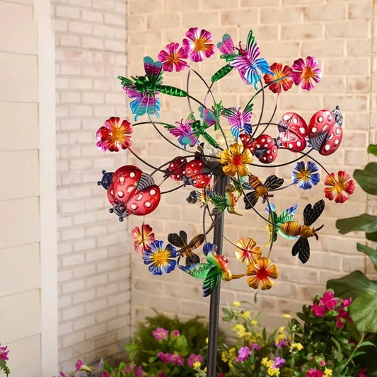 ☀️2026 HOT SALE 49% OFF🌀Outdoors Solar Wind Spinners with Decorative Flowers🌸(Includes bracket)87cm