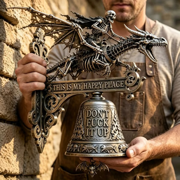 🐉 Skull Dragon Rider Bell – “This Is My Happy Place” Wall Bell