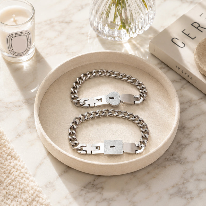 Bracciale di coppia con lucchetto a forma di cuore