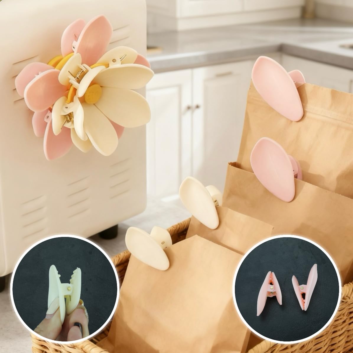 🌸Magnetic chip clips in the shape of cherry blossoms and lotus flowers, decorative fridge magnet
