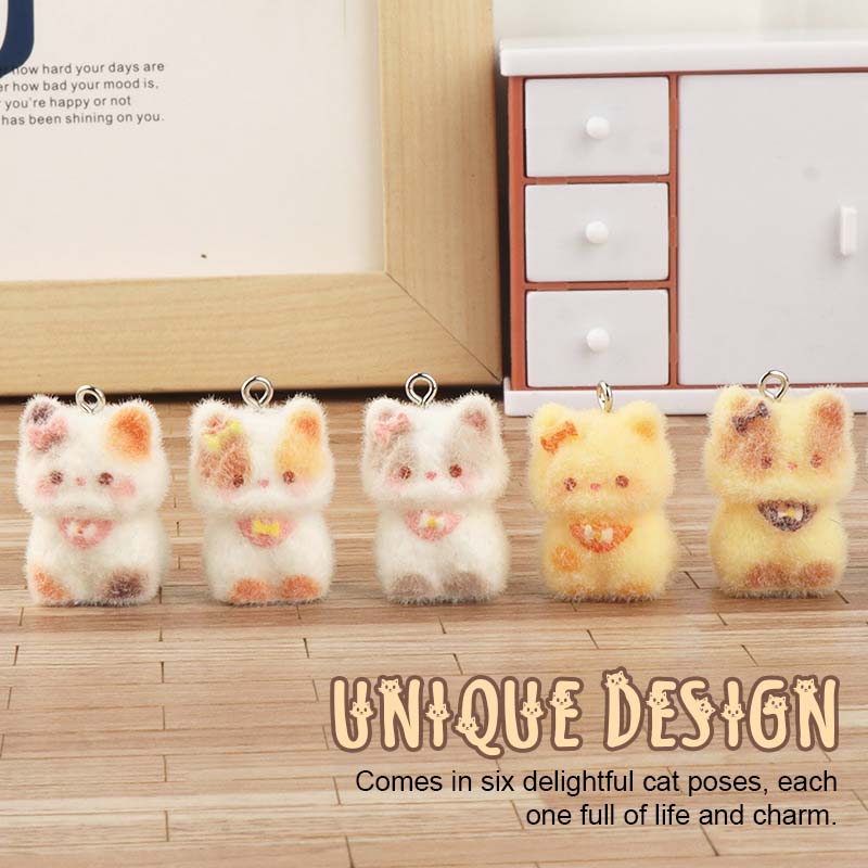 🐾✨ Fluffy Resin Cat Keychain Charm