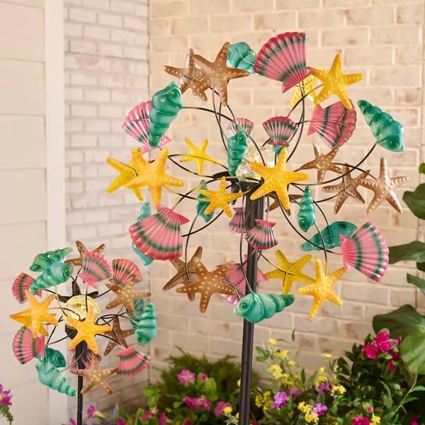 ☀️2026 HOT SALE 49% OFF🌀Outdoors Solar Wind Spinners with Decorative Flowers🌸(Includes bracket)87cm