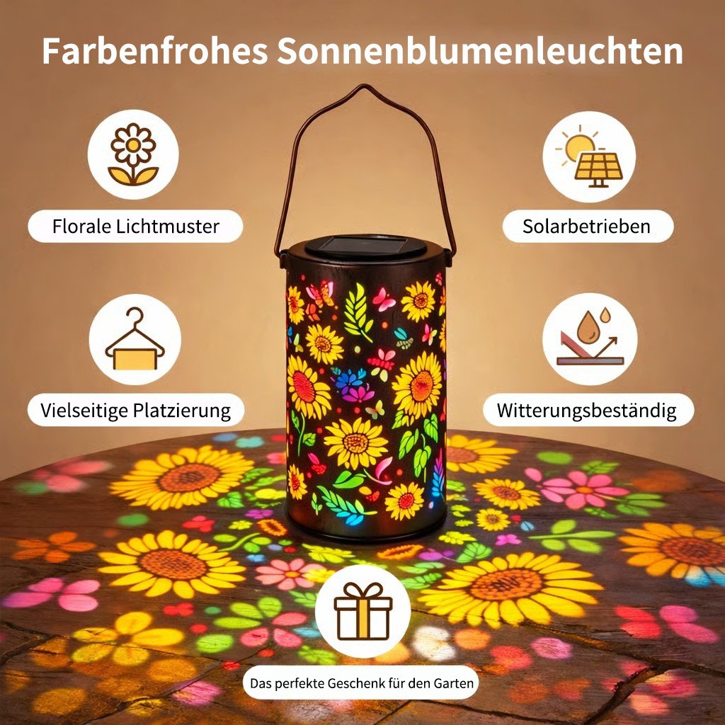 🌞A colourful solar-powered garden lantern with a sunflower light effect