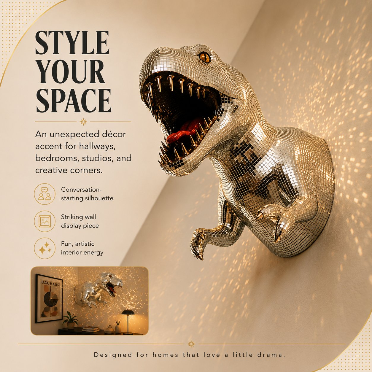 Disco Rex Mirrored Wall Sculpture