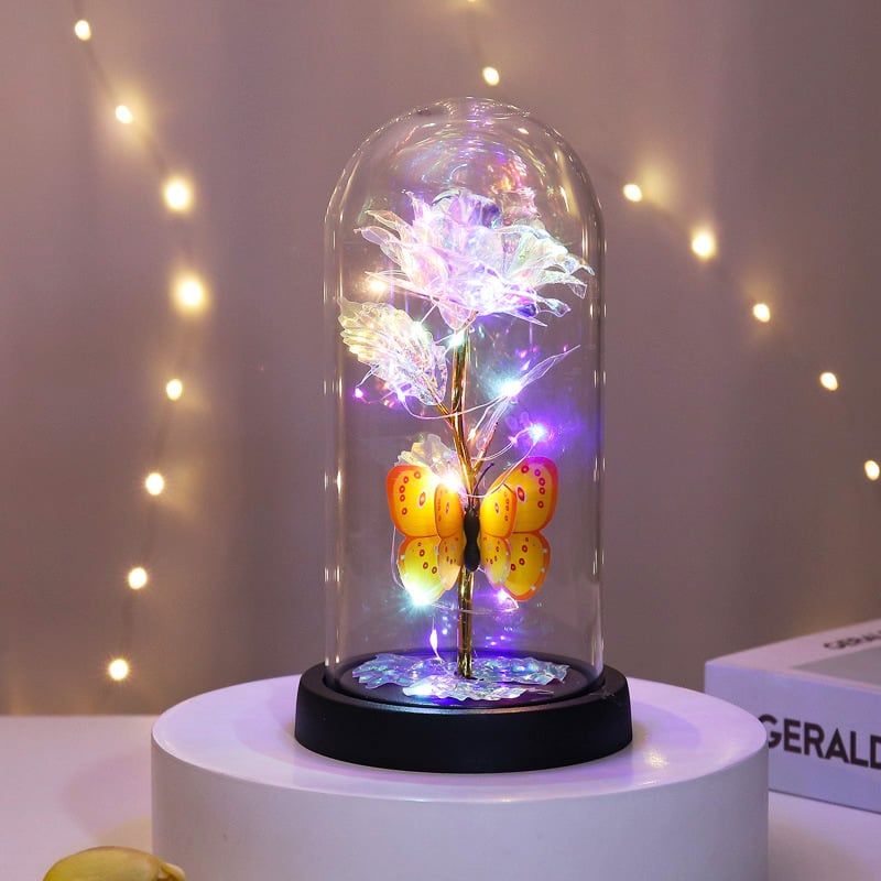 🔥Last Day 49% OFF - 🌹Eternal Butterfly Rose Glass Dome Display with LED Light✨