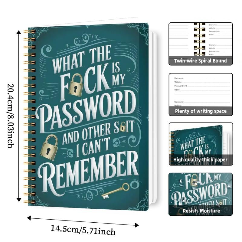 Spiral Password Notebook with Lock | Funny Security Phrases | Easy Organiser 📒🔒