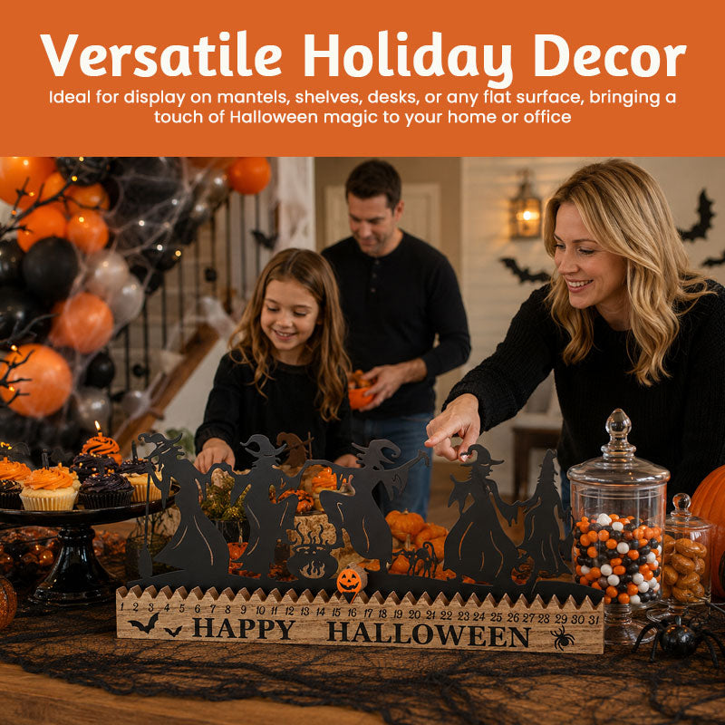 Halloween Countdown Calendar – 31-Day Witch Silhouette Decor with Movable Pumpkin Marker