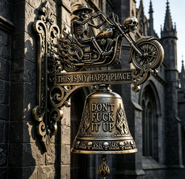 🐉 Skull Dragon Rider Bell – “This Is My Happy Place” Wall Bell