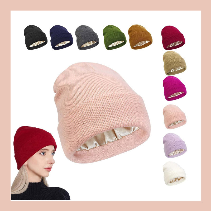 Winter silk-lined knitted hat
