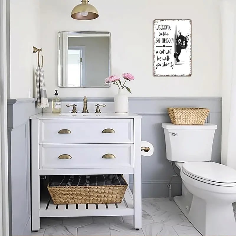 🔥Last day 49% off – Vintage black and white cat wall ar
