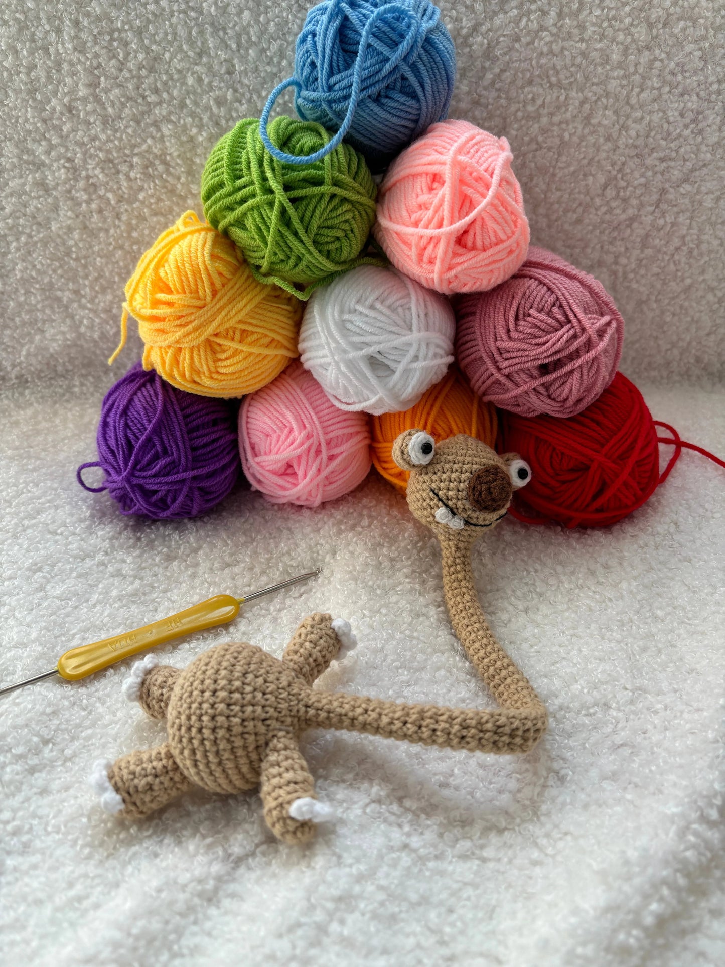 Handmade Crochet Prehistoric Sloth Bag Charm - Funny Long Neck Sloth Plush Toy,Gift for Animal Lovers