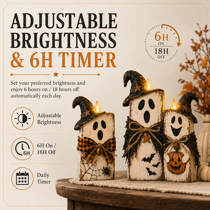 Lighted Vintage Wooden Ghost Decor Set of 3 with Remote Control