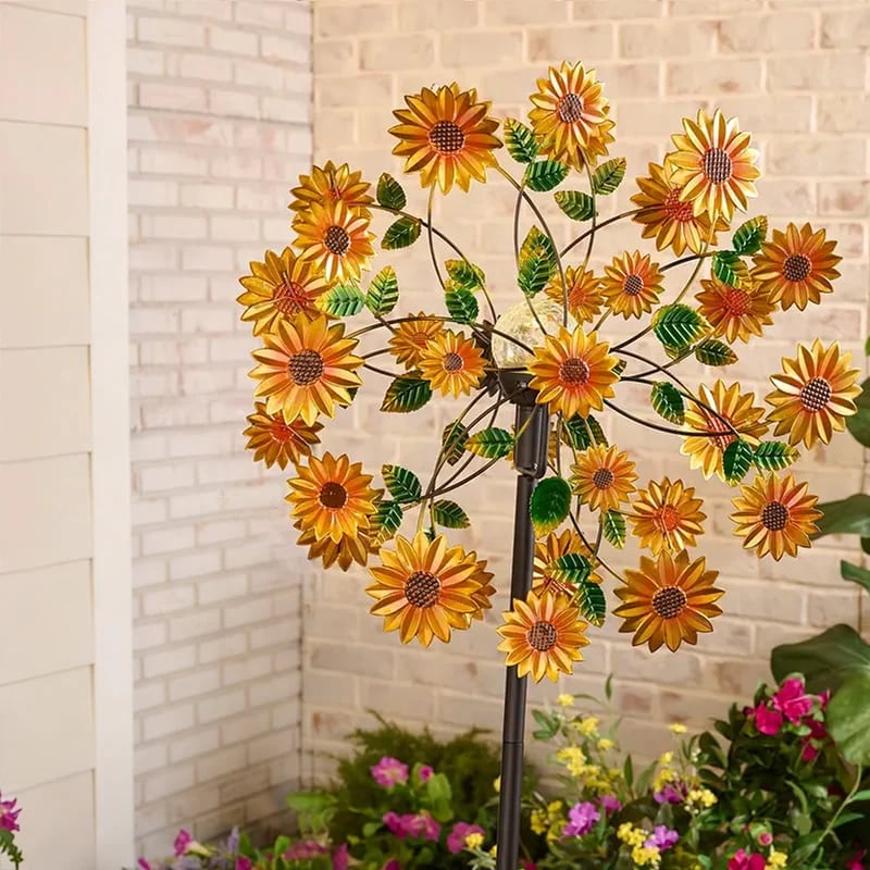 ☀️2026 HOT SALE 49% OFF🌀Outdoors Solar Wind Spinners with Decorative Flowers🌸(Includes bracket)87cm