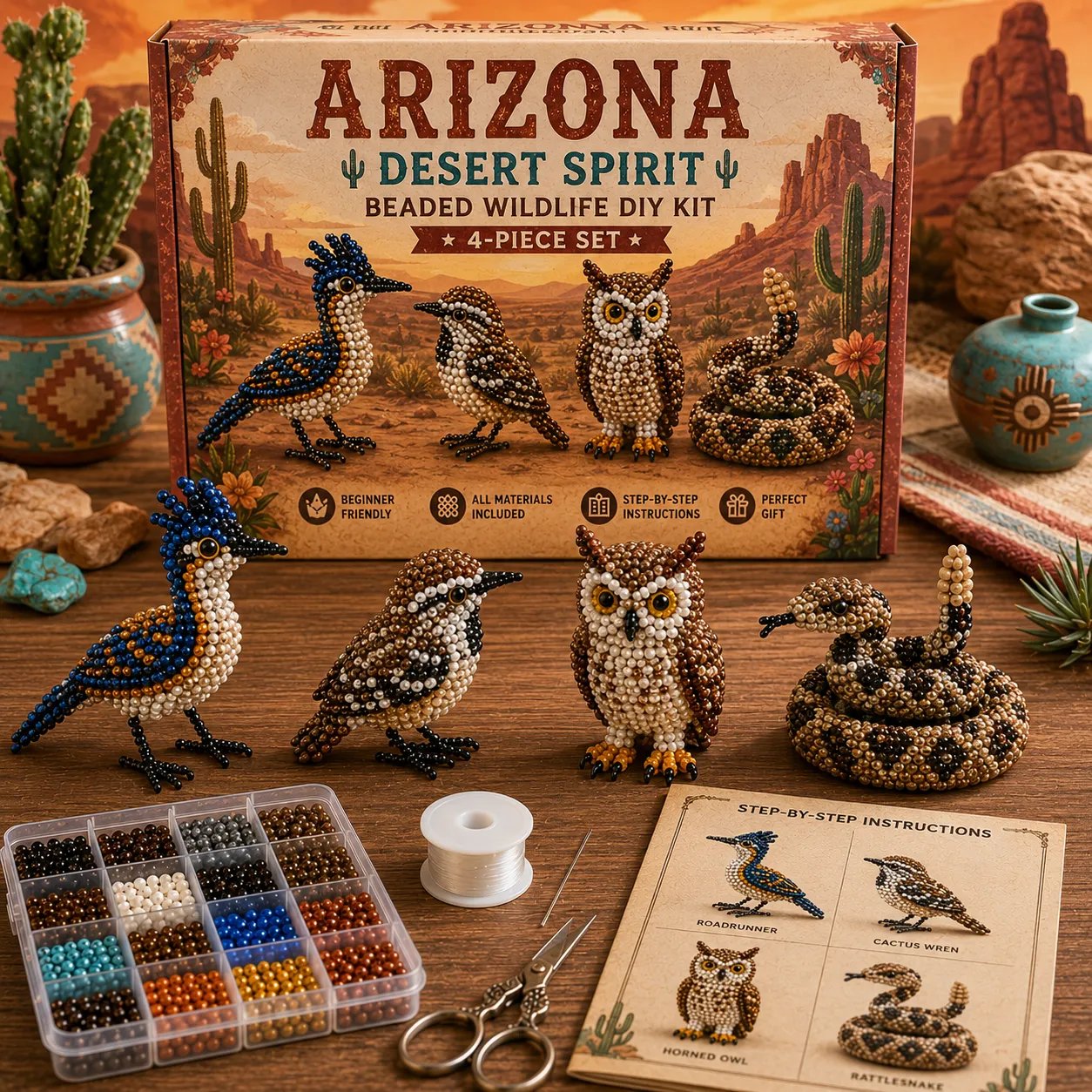 Wildlife Beading DIY Kit – 4-piece Handmade Animal Craft Set (💖Suitable for beginners)