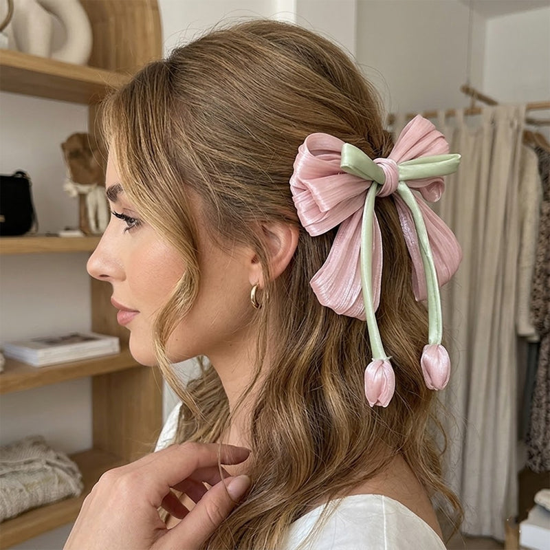 Satin Bow Hair Tie Claw Clip🌷 — Bloom with Timeless Elegance