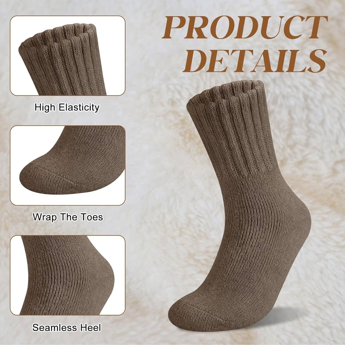 🧦5 pairs of wool socks for women - warm, mid-calf socks