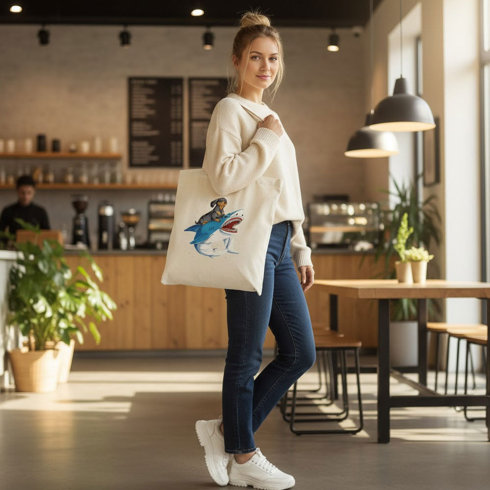 Dachshund Print Canvas Bag