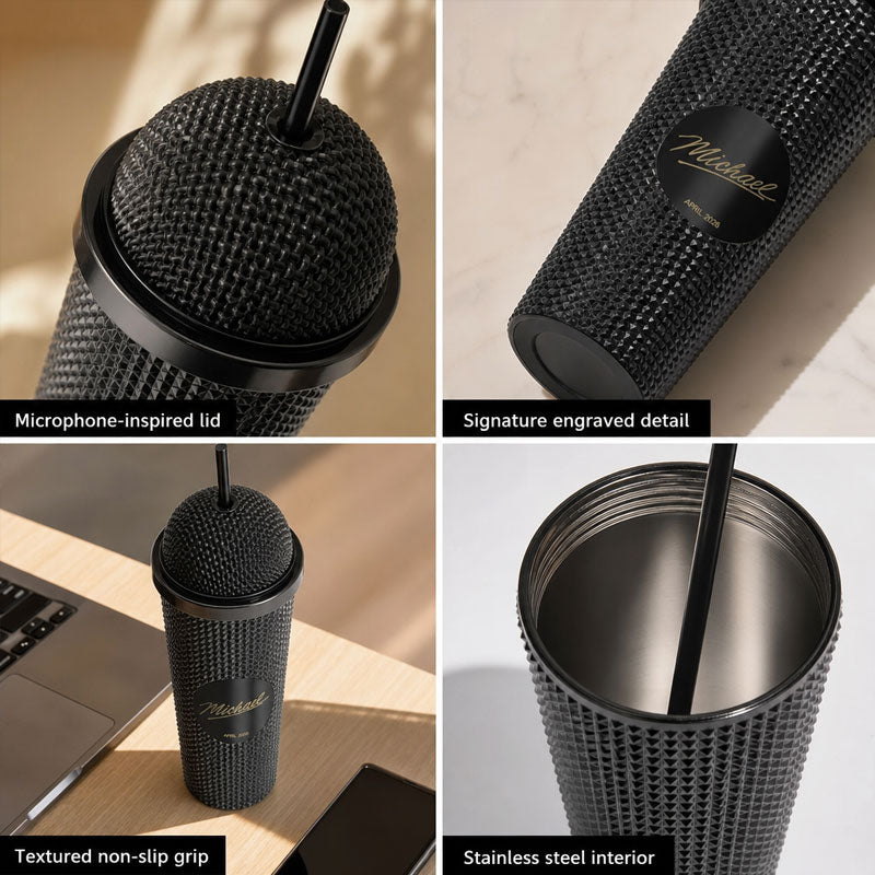 Superstar Microphone-Shaped Tumbler | Unique Gold & Black Drinkware