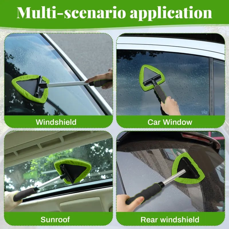 💥 💥  🔥  Windshield Cleaning Tool, Microfiber Car Window Cleaner with 4 Reusable and Washable Microfiber Pads and Extendable Handle