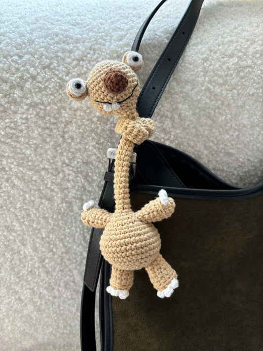 Handmade Crochet Prehistoric Sloth Bag Charm - Funny Long Neck Sloth Plush Toy,Gift for Animal Lovers