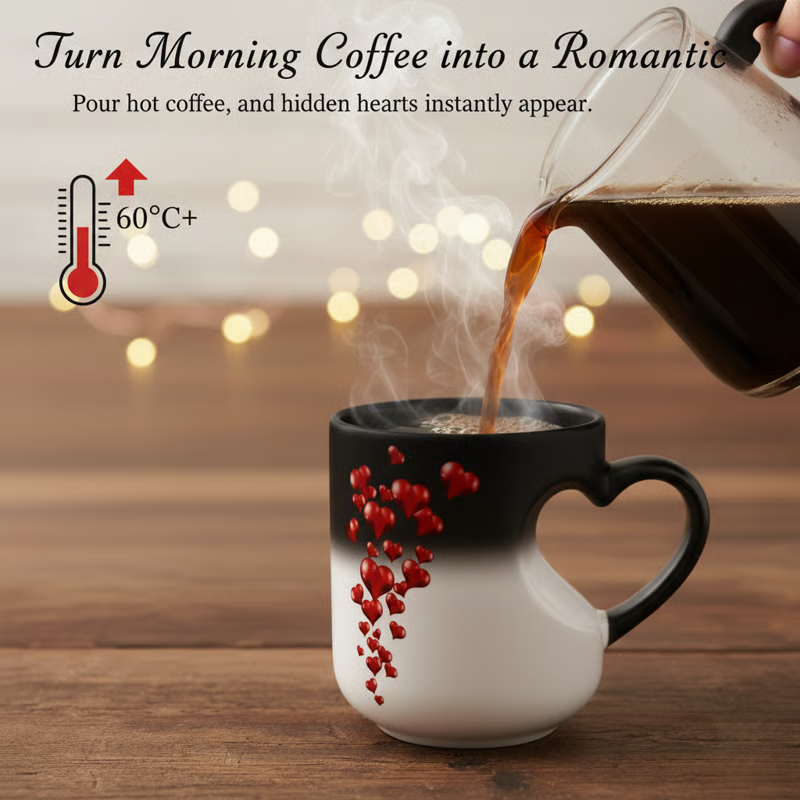 ⏳Limited-time 50% off⏰Color Changing Heart Handle Ceramic Mug for Valentine's Day💖☕