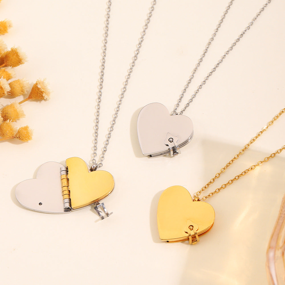 Mirror Heart Book Locket Necklace ✨
