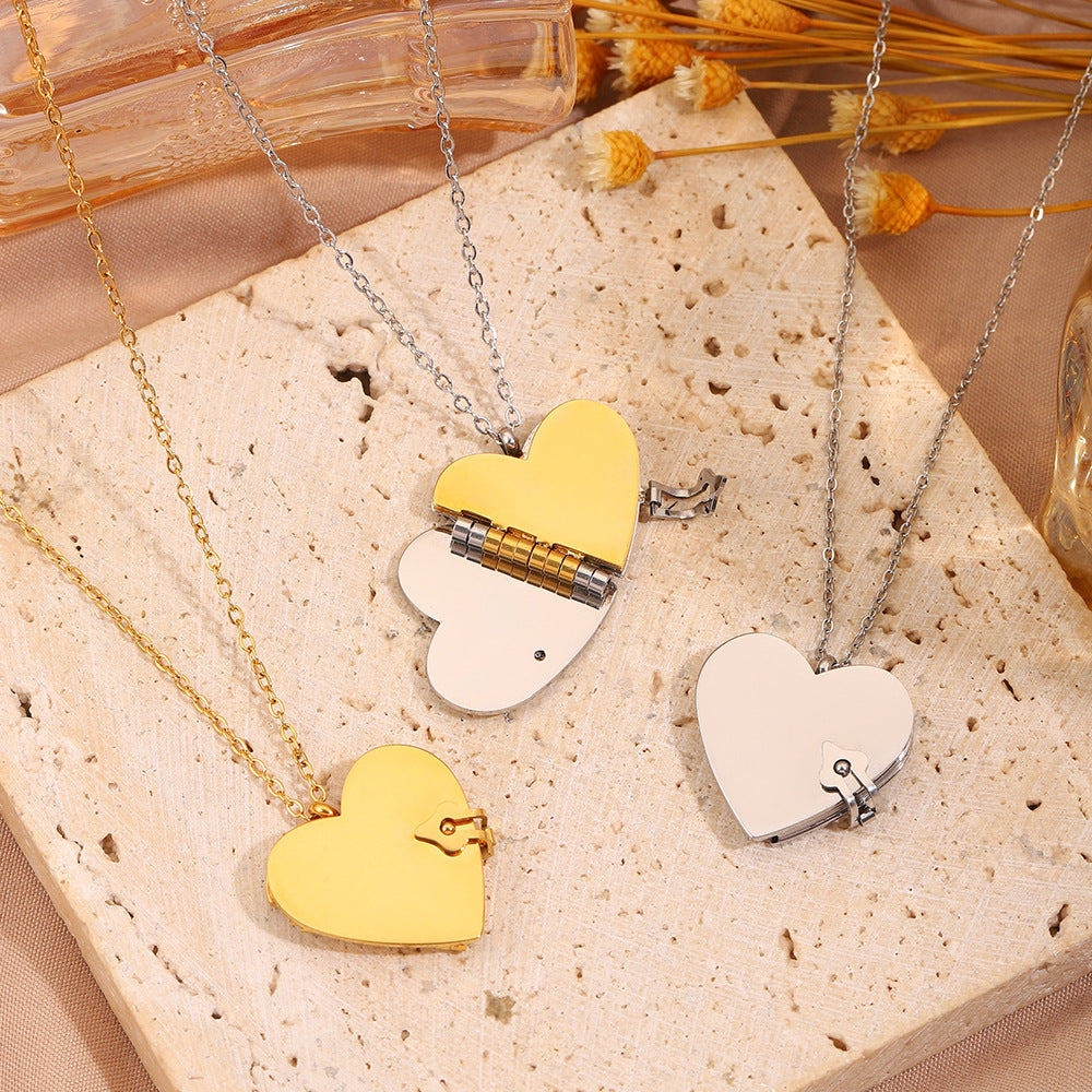 Mirror Heart Book Locket Necklace ✨