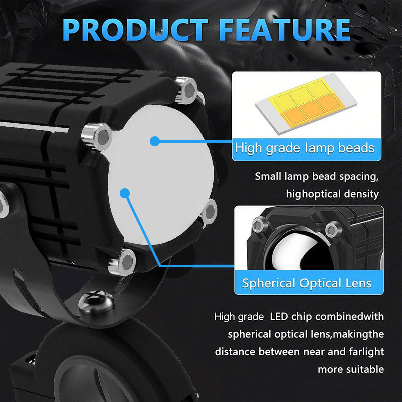 LED Devil Eye auxiliary headlights for motorbikes with high beam and dipped bea
