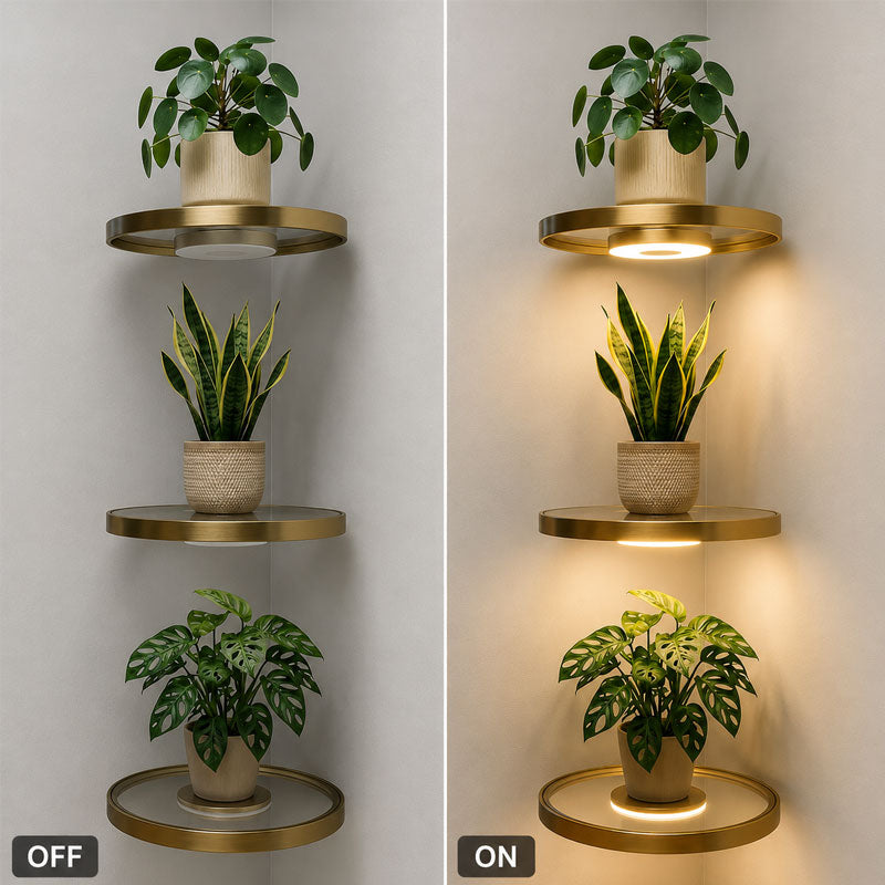 LED Floating Wall Shelf – Modern Plant Display Shelf with Warm Ambient Light