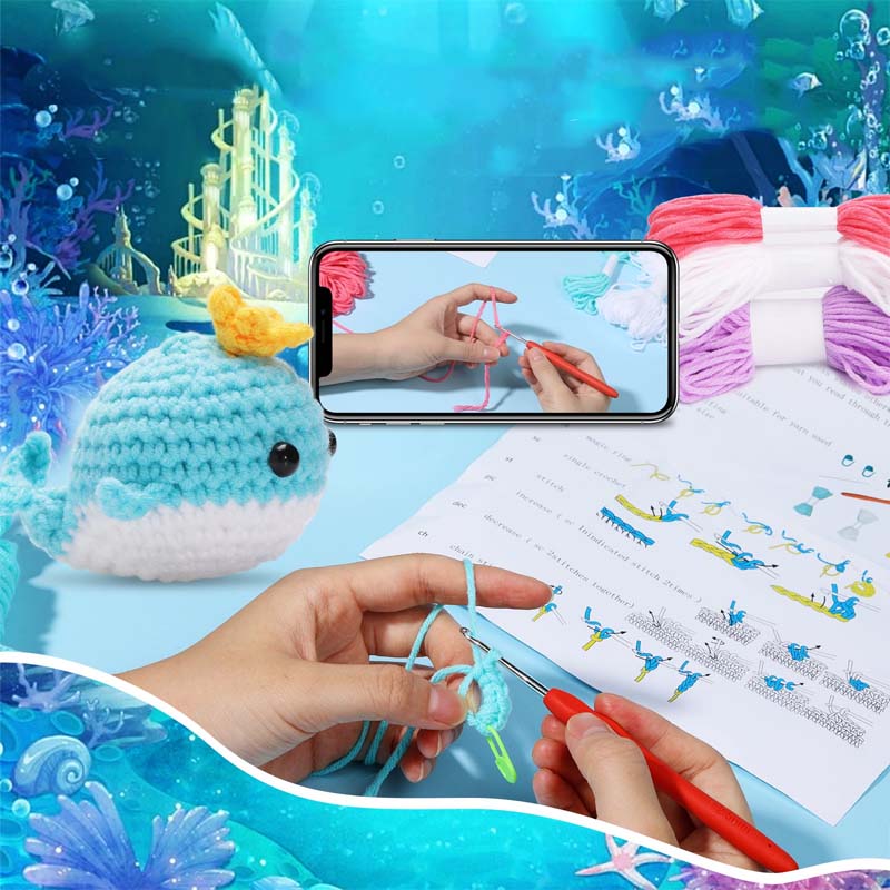 DIY crochet kit: wool doll whale