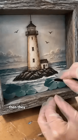 Coastal Lighthouse Sea Glass Shadow Box Night Light