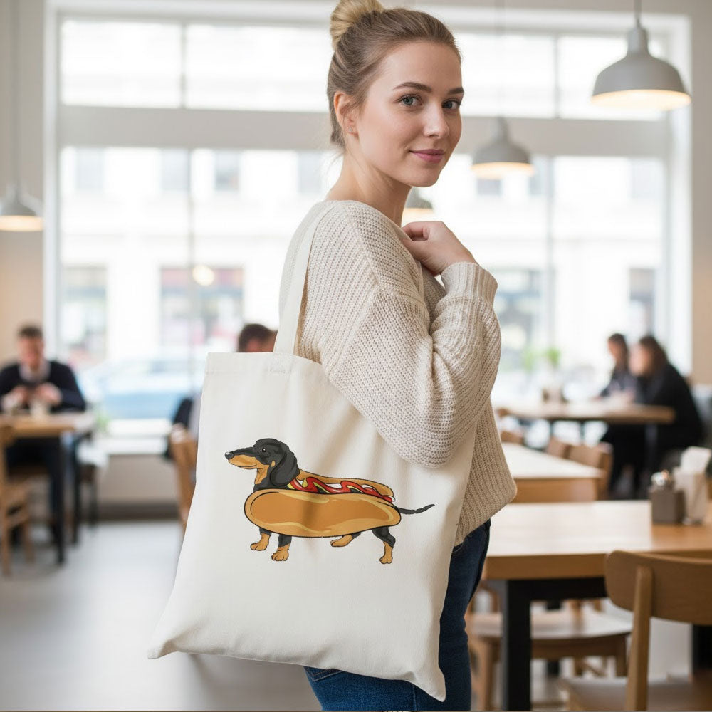 Dachshund Print Canvas Bag