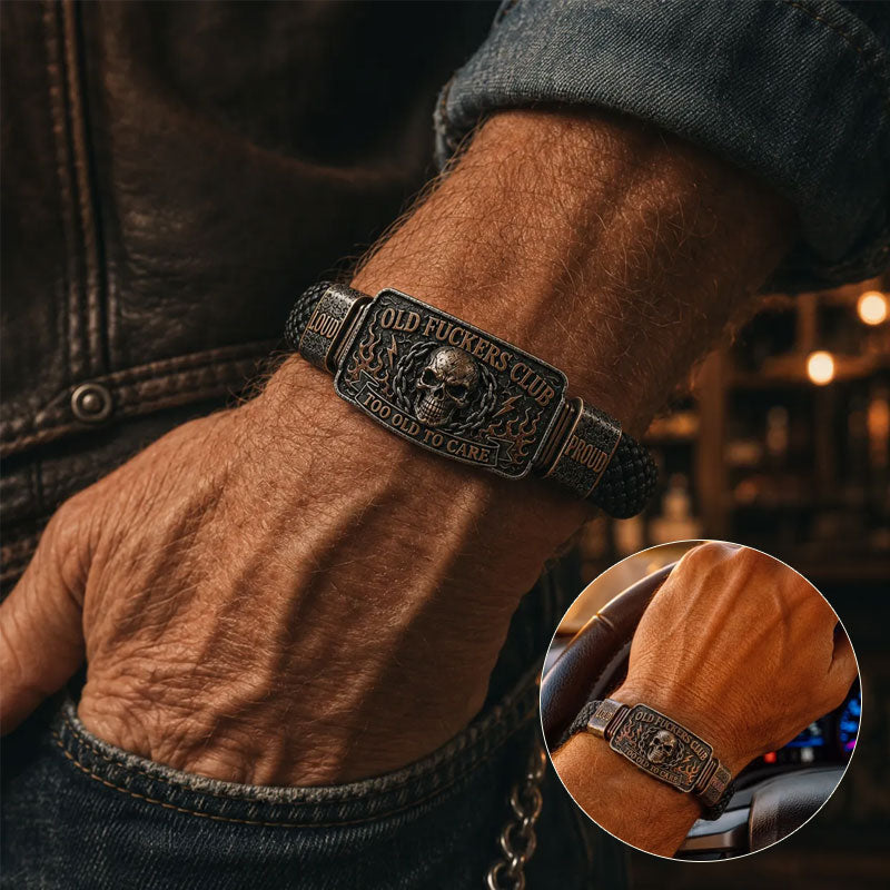 Old Fuckers Club Braided Leather Bracelet - Too Old To Care