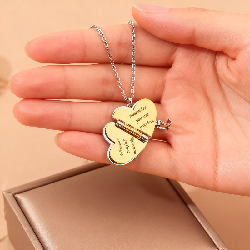 Mirror Heart Book Locket Necklace ✨