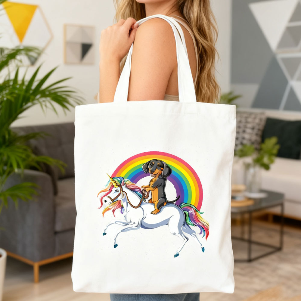 Dachshund Print Canvas Bag