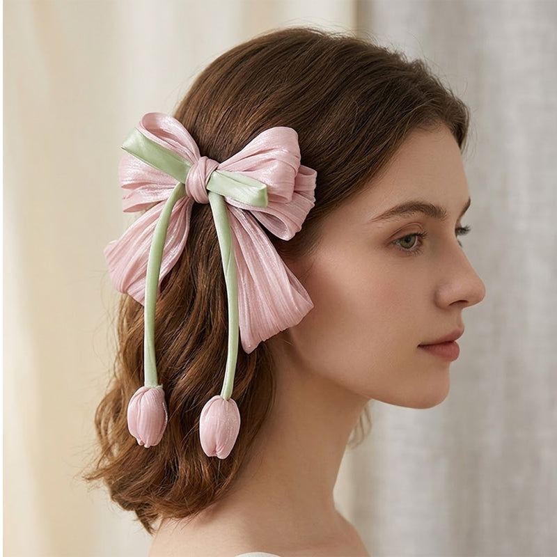 Satin Bow Hair Tie Claw Clip🌷 — Bloom with Timeless Elegance
