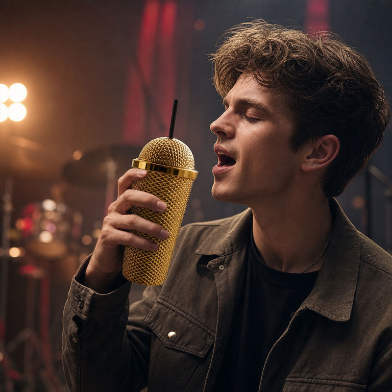 Superstar Microphone-Shaped Tumbler | Unique Gold & Black Drinkware