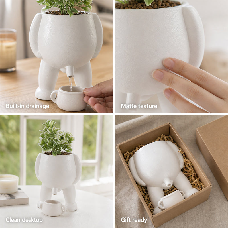 Creative 'Peeing' Planter Pot - Quirky Nordic Art Succulent Flower Pot for Unique Home Decor
