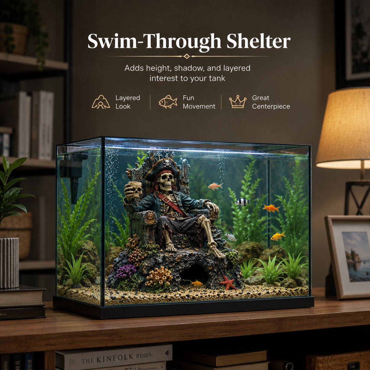 🌊☠️Underwater Pirate Skeleton Throne Aquarium Hideout Cave Decor