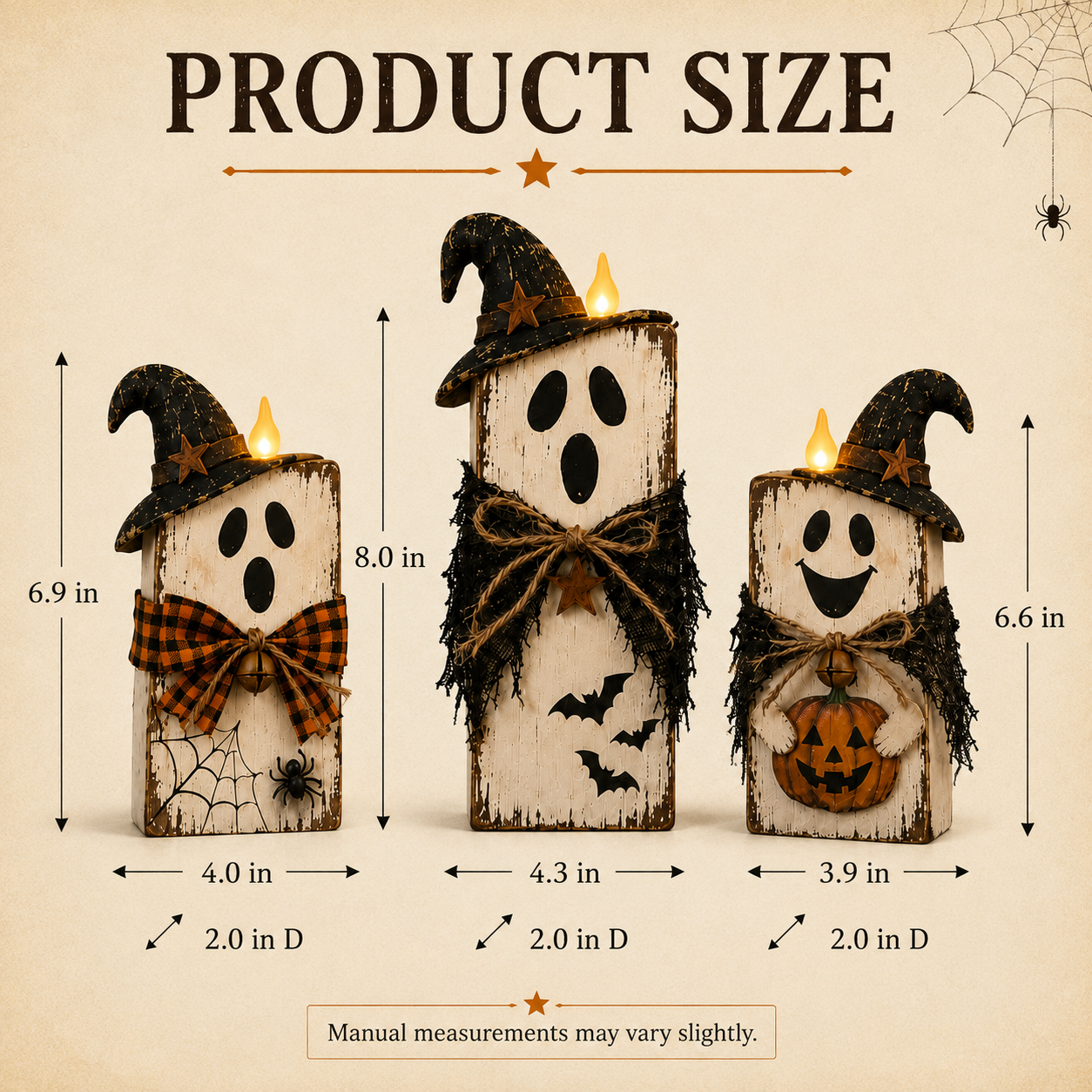 Lighted Vintage Wooden Ghost Decor Set of 3 with Remote Control