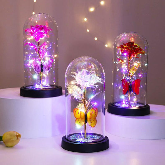 🔥Last Day 49% OFF - 🌹Eternal Butterfly Rose Glass Dome Display with LED Light✨