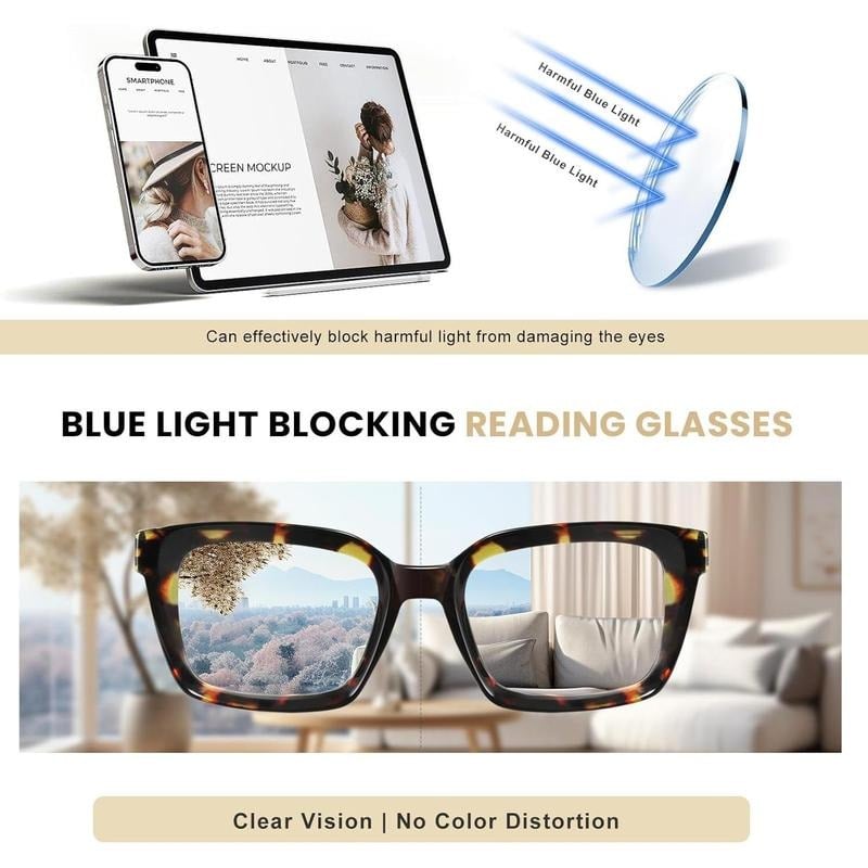 👓3-pack reading glasses in tortoiseshell pattern – oversized square reading glasses that block blue ligh
