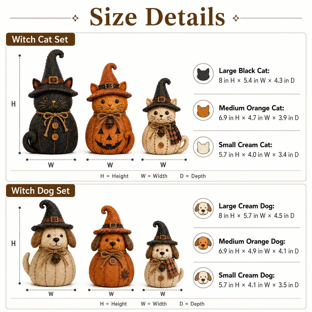 Vintage Witch Cat & Dog Decor Set