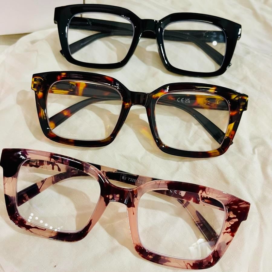 👓3-pack reading glasses in tortoiseshell pattern – oversized square reading glasses that block blue ligh