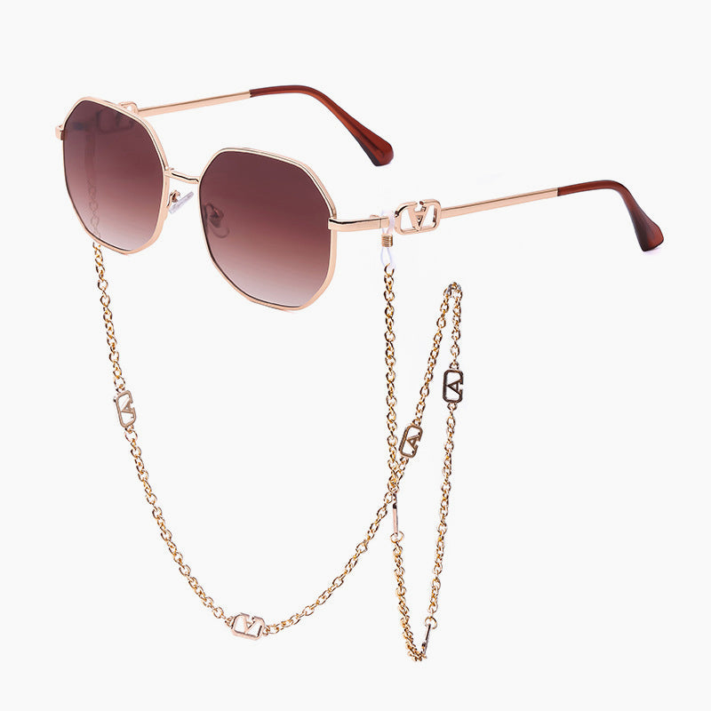 Women's Chain Sunglasses With Anti-Drop Lanyard, Irregular Polygonal Full-Rim Sunglasses